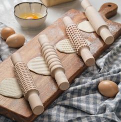 4 Sets Wooden Embossed Rolling Pin Set 